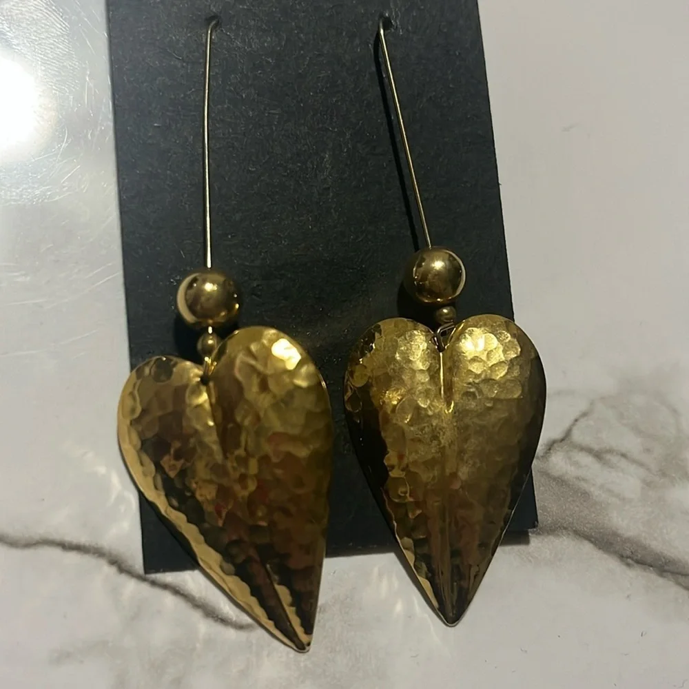 Women’s Pair Delicate Goldtone Hammered w/Bead Earrings, New
